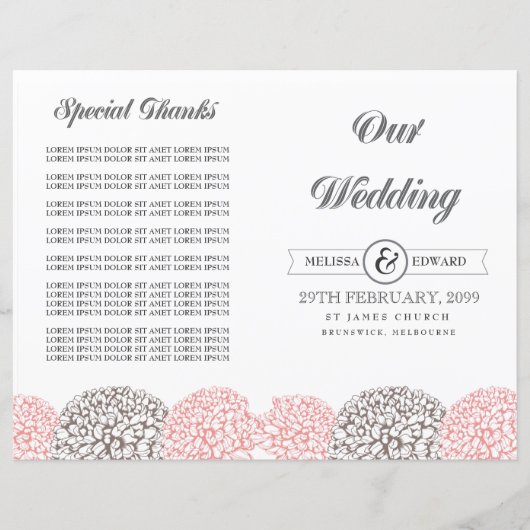 ヴィンテージピンクの花結婚式 プログラム冊子 (正面)