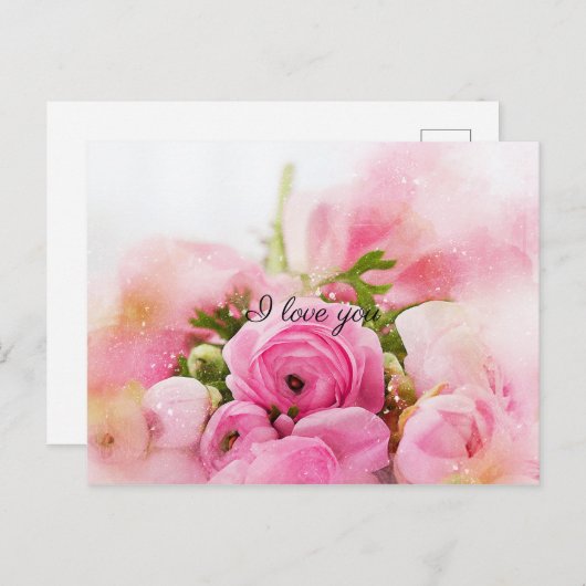 ヴィンテージピンクの花 ポストカード (正面/裏面)