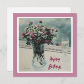 ヴィンテージピンクの誕生日素晴らしの花絵画アート シーズンカード (正面/裏面)