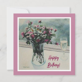 ヴィンテージピンクの誕生日素晴らしの花絵画アート シーズンカード