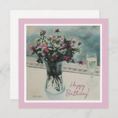 ヴィンテージピンクの誕生日素晴らしの花絵画アート シーズンカード (正面/裏面)