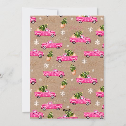 ヴィンテージピンクの赤いトラックのクリスマスツリーのクラフト写真 シーズンカード (裏面)