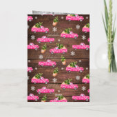 ヴィンテージピンクの赤いトラックのクリスマスツリーの木の写真 シーズンカード (裏面)