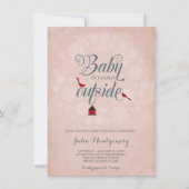 ヴィンテージピンクの赤ちゃんシャワー冬の外は寒い 招待状 (正面)