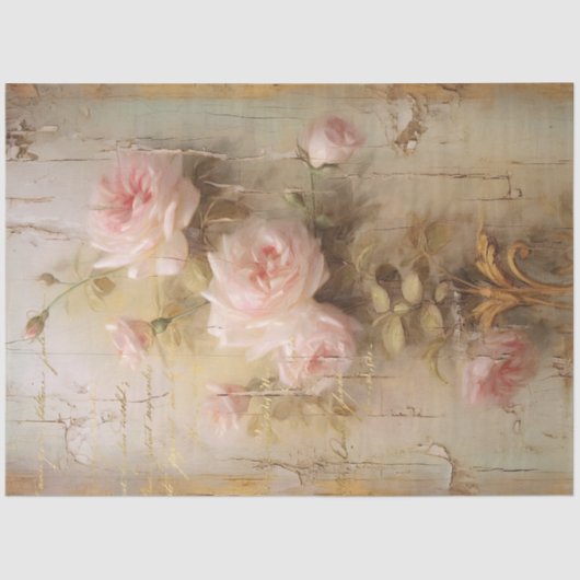 ヴィンテージピンクの赤面バラ古い文字の切り離し 薄葉紙 (正面)