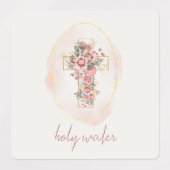 ヴィンテージピンクの金ゴールドフローラクロス聖水ラベル ラベル (デザイン1)