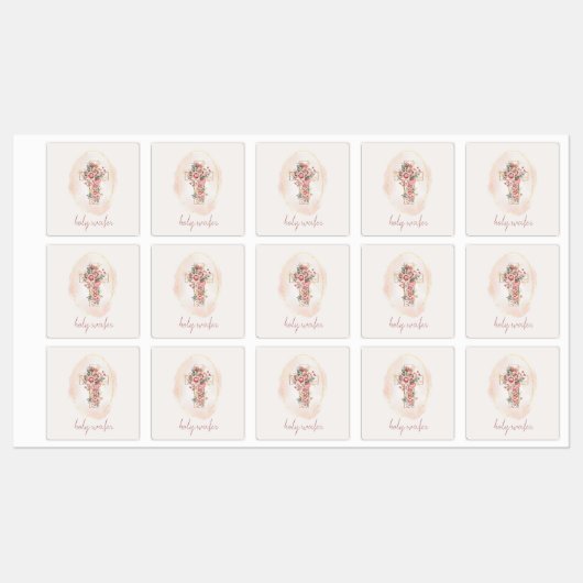 ヴィンテージピンクの金ゴールドフローラクロス聖水ラベル ラベル (シート)