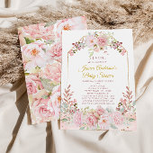 ヴィンテージピンクの金ゴールド水色フローラ赤ちゃんシャワー 招待状