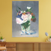 ヴィンテージピンクの青い黄色の白い花を花瓶に キャンバスプリント (インサイチュ (リビング))