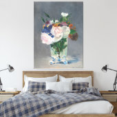 ヴィンテージピンクの青い黄色の白い花を花瓶に キャンバスプリント (インサイチュ (寝室))