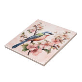 ヴィンテージピンクの鳥フローラのモチーフの庭のシーン タイル (側面)