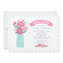 ヴィンテージピンクアクアフローラメイソンJARブライダルシャワー