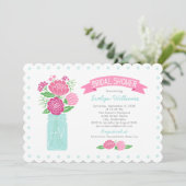 ヴィンテージピンクアクアフローラメイソンJARブライダルシャワー 招待状 (スタンド正面)
