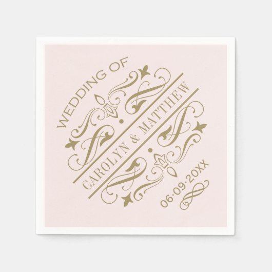 ヴィンテージピンクアンティークフローリッシュ結婚ズモノグラム スタンダードカクテルナプキン (正面)