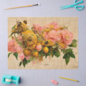 ヴィンテージピンクアンドイエローローズエフェメラデクページ 薄葉紙 (クラフト)