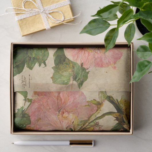 ヴィンテージピンクアンドイエローローズエフェメラデクページ 薄葉紙 (ギフト)