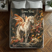 ヴィンテージピンクアンドオレンジフローラおとぎ話ペガサス フリースブランケット