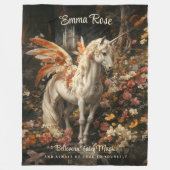 ヴィンテージピンクアンドオレンジフローラおとぎ話ペガサス フリースブランケット (正面)