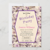 ヴィンテージピンクアンドピーチフローラ誕生日 招待状 (正面)