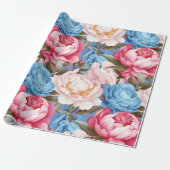 ヴィンテージピンクアンドブルーピーニー春フローラ ラッピングペーパー (アンロールド)