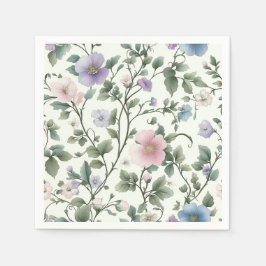 ヴィンテージピンクアンドブルーボタニカルデザイン スタンダードカクテルナプキン