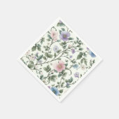 ヴィンテージピンクアンドブルーボタニカルデザイン スタンダードカクテルナプキン (角)