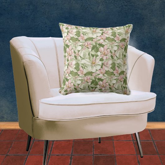 ヴィンテージピンクアンドホワイトマグノリアス装飾用クッション クッション