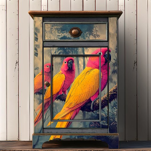 ヴィンテージピンクイエローパロッツビクトリアンイラストレーション 薄葉紙