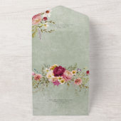 ヴィンテージピンクイエローフローラセージ結婚ズノーディナー オールインワン招待状 (外側)