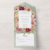 ヴィンテージピンクイエローフローラセージ結婚ズノーディナー オールインワン招待状 (内側)