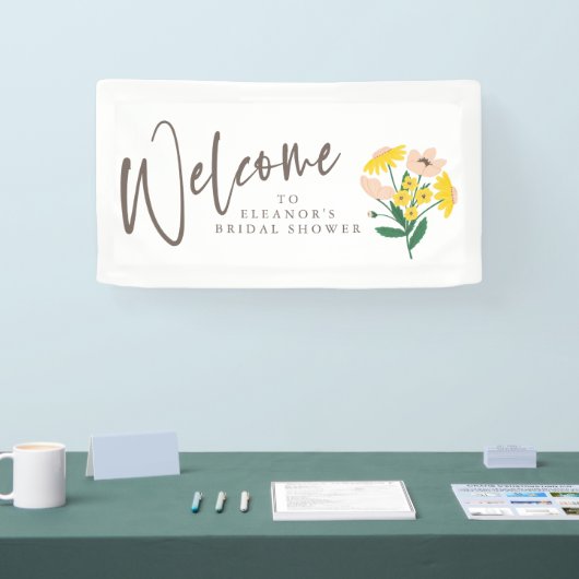 ヴィンテージピンクイエローフローラブライダルシャワーへようこそ 横断幕 (トレードショー)