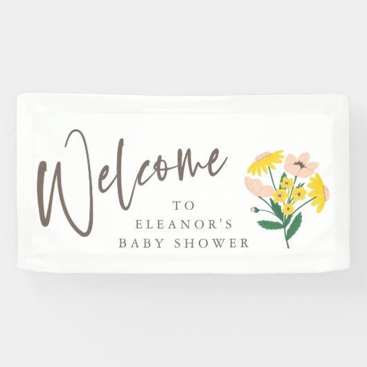 ヴィンテージピンクイエローフローラベビーシャワーへようこそ 横断幕 (横)