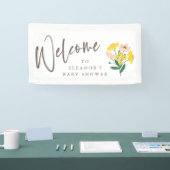 ヴィンテージピンクイエローフローラベビーシャワーへようこそ 横断幕 (トレードショー)