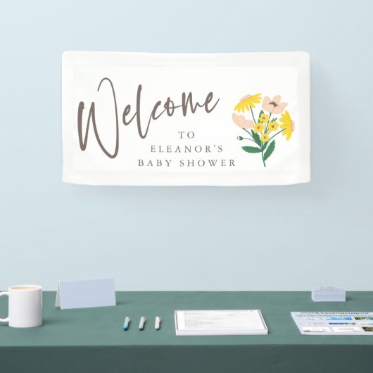 ヴィンテージピンクイエローフローラベビーシャワーへようこそ 横断幕 (トレードショー)