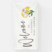 ヴィンテージピンクイエローフローラベビーシャワーへようこそ 横断幕 (縦)