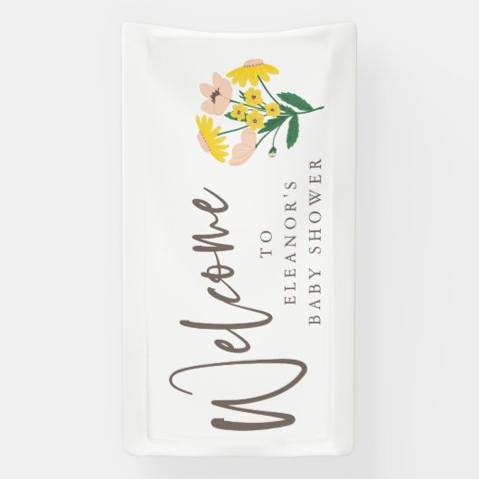 ヴィンテージピンクイエローフローラベビーシャワーへようこそ 横断幕 (縦)