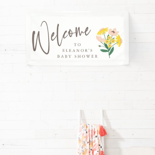 ヴィンテージピンクイエローフローラベビーシャワーへようこそ 横断幕 (インサイチュ)