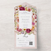 ヴィンテージピンクイエローフローラ結婚ピンクQR オールインワン招待状 (内側)