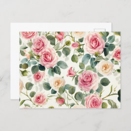 ヴィンテージピンクイエローローズマザーズデイ シーズンポストカード