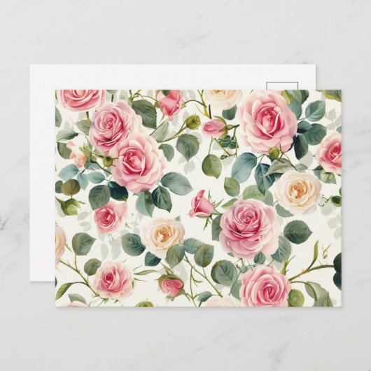 ヴィンテージピンクイエローローズマザーズデイ シーズンポストカード (正面/裏面)