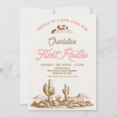 ヴィンテージピンクウェスタンファーストRodeo 1st誕生日 招待状 (正面)