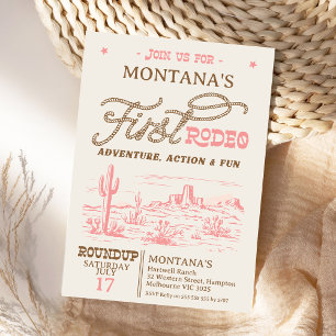 ヴィンテージピンクウエスタンデザートロデオ1st誕生日 招待状