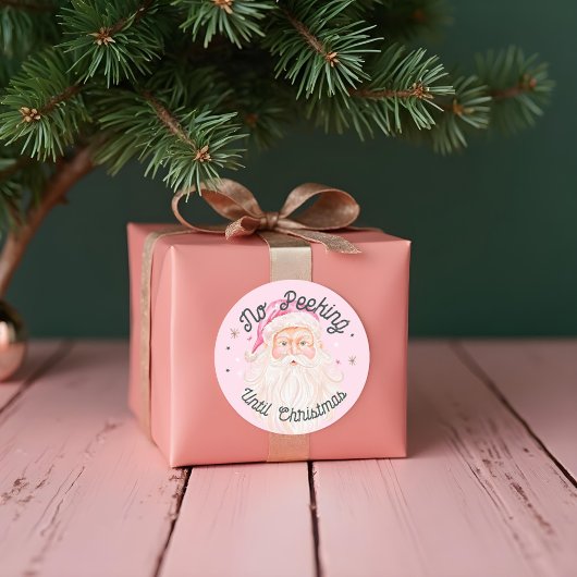 ヴィンテージピンクウォーターカラーサンタクロースNo Peek ラウンドシール