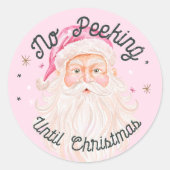 ヴィンテージピンクウォーターカラーサンタクロースNo Peek ラウンドシール (正面)