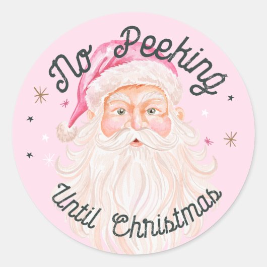 ヴィンテージピンクウォーターカラーサンタクロースNo Peek ラウンドシール (正面)
