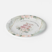 ヴィンテージピンクウォーターカラーティーパーティー1st誕生日 ペーパープレート (アングル)