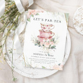 ヴィンテージピンクウォーターカラーティーパーティー1st誕生日 招待状