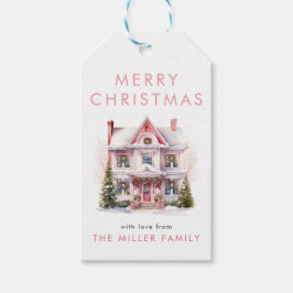 ヴィンテージピンクウォーターカラーハウスヴィレッジ ギフトタグ