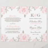 ヴィンテージピンクウォーターカラーバラ結婚式 プログラム (正面)