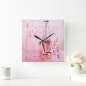 ヴィンテージピンクウォーターカラーバレリーナダンサーバレエ スクエア壁時計 (ホーム)